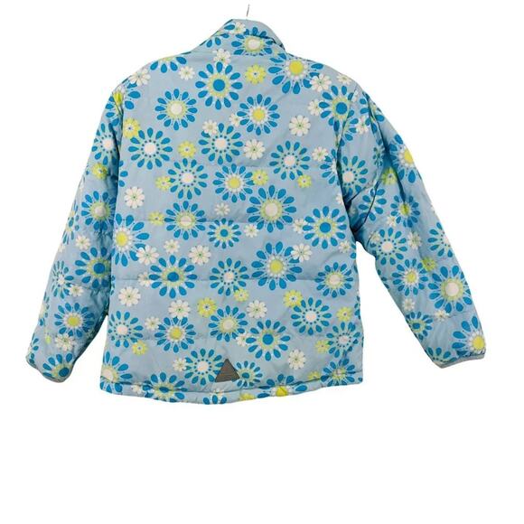 L.L. Bean Down Reversible Girls Blue Floral Puffer Coat Size Large - Picture 2 of 6